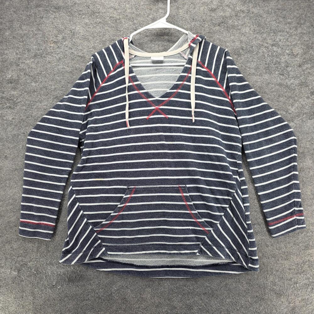 Columbia Hoodie Mens Large Blue Stripe PFG Fishing Pullover Kangaroo Pocket